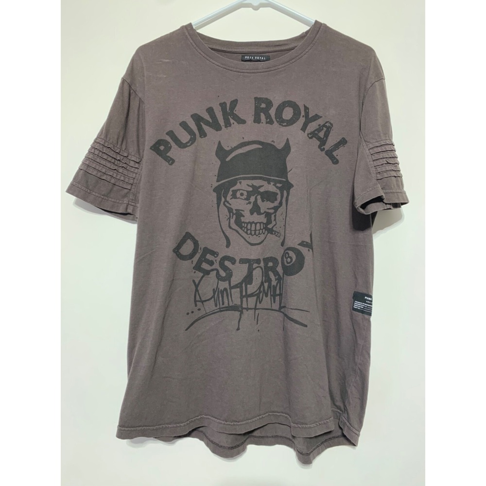 Punk Royal Men Size M Brown Cotton Destroy Punk Royal Short Sleeve Shirt